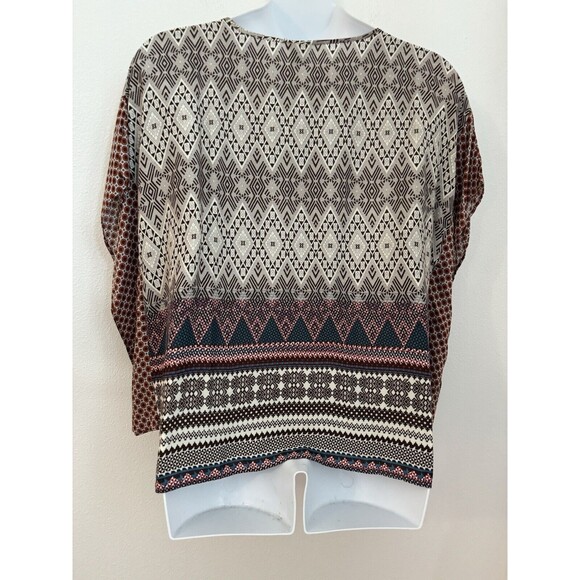 Nostalgia Brown Rust 100% rayon floral print tunic blouse L New Fall Boho - Picture 4 of 7